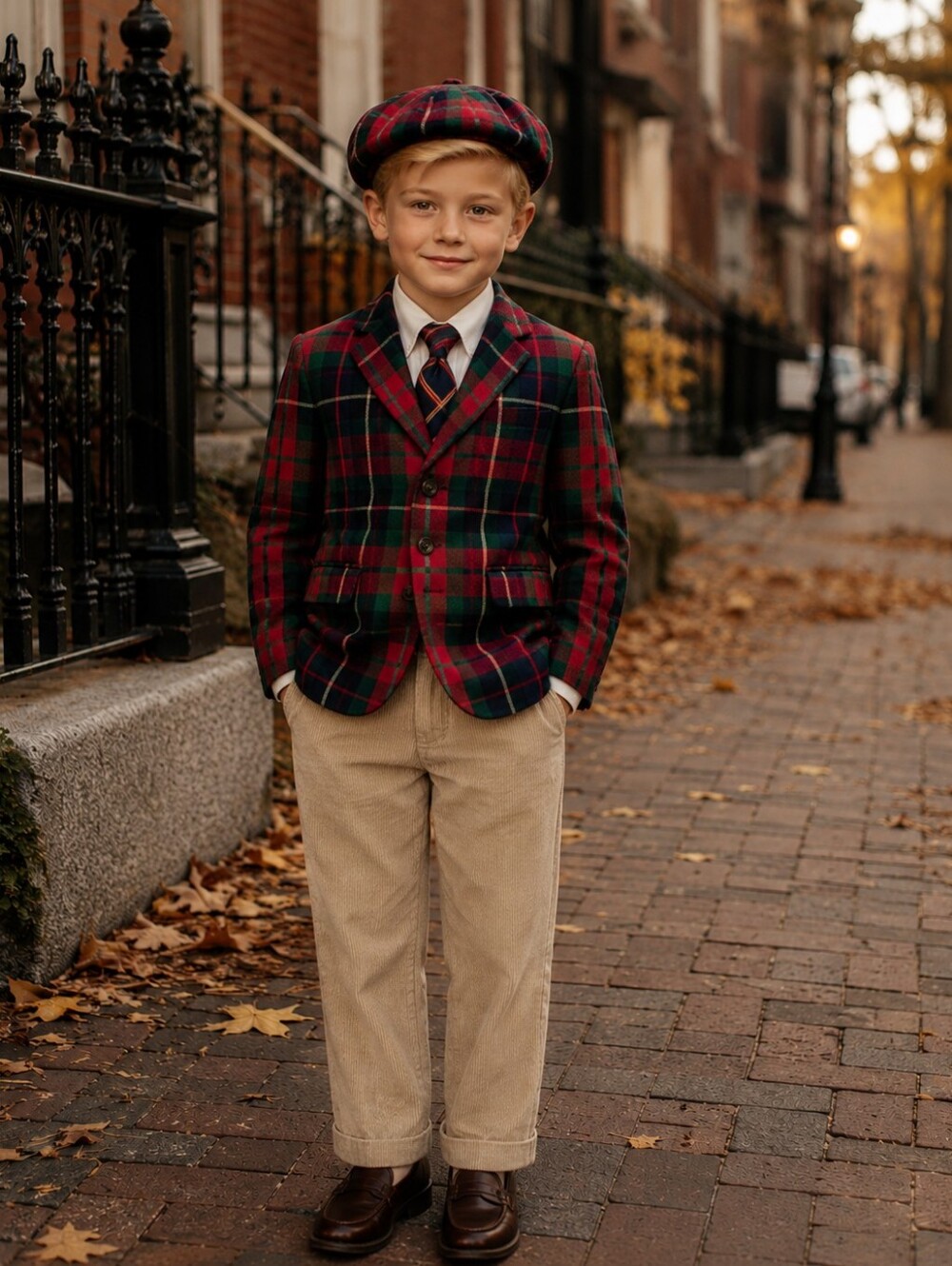Janie Jack Tartan Plaid Wool Holiday Blazer/Hat Private Prep School Boys